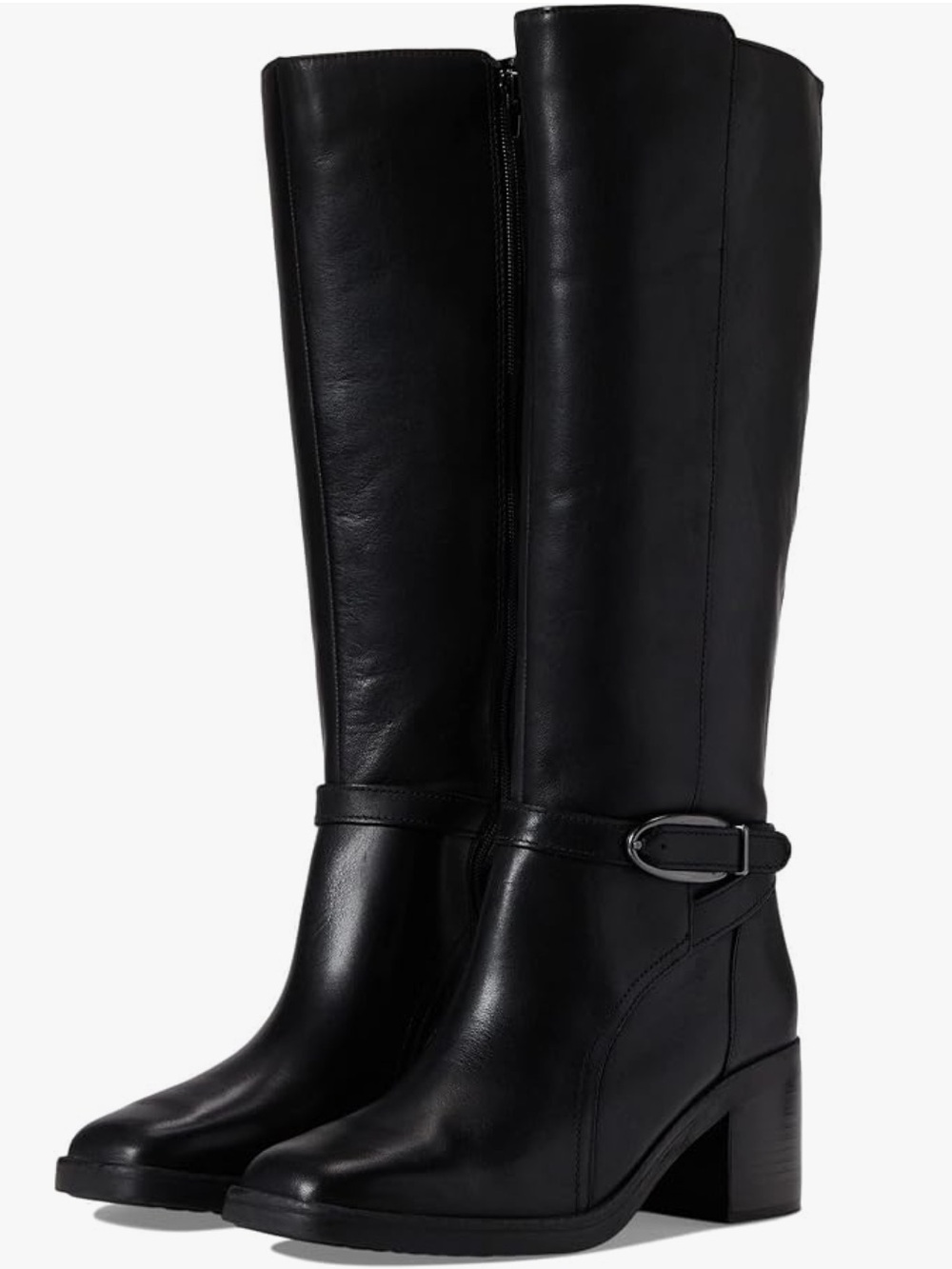 Black Leather Mid-Calf Heeled Boots - Women's Naturalizer w/o Box - Picture 5 of 6